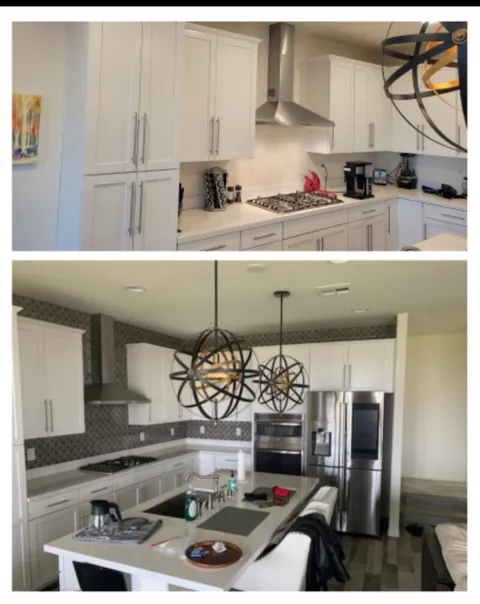 Kitchen remodeling detail showing cabinets, fixtures and finished surfaces