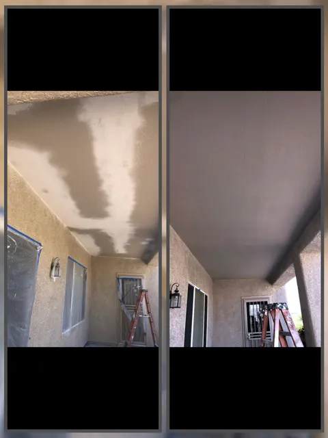 Drywall repair project photo showing wall or ceiling patch and finish work