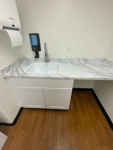 Commercial hand sink, counter and cabinet repair photo